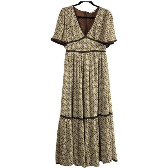 In Loom Maxi Dress Womens M Empire Waist Flutter Sleeves Lace Prairie Cottage - Picture 1 of 16